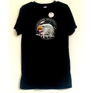 Land of the Free Home‎ of the Brave America Eagle Large T Shirt in Black
